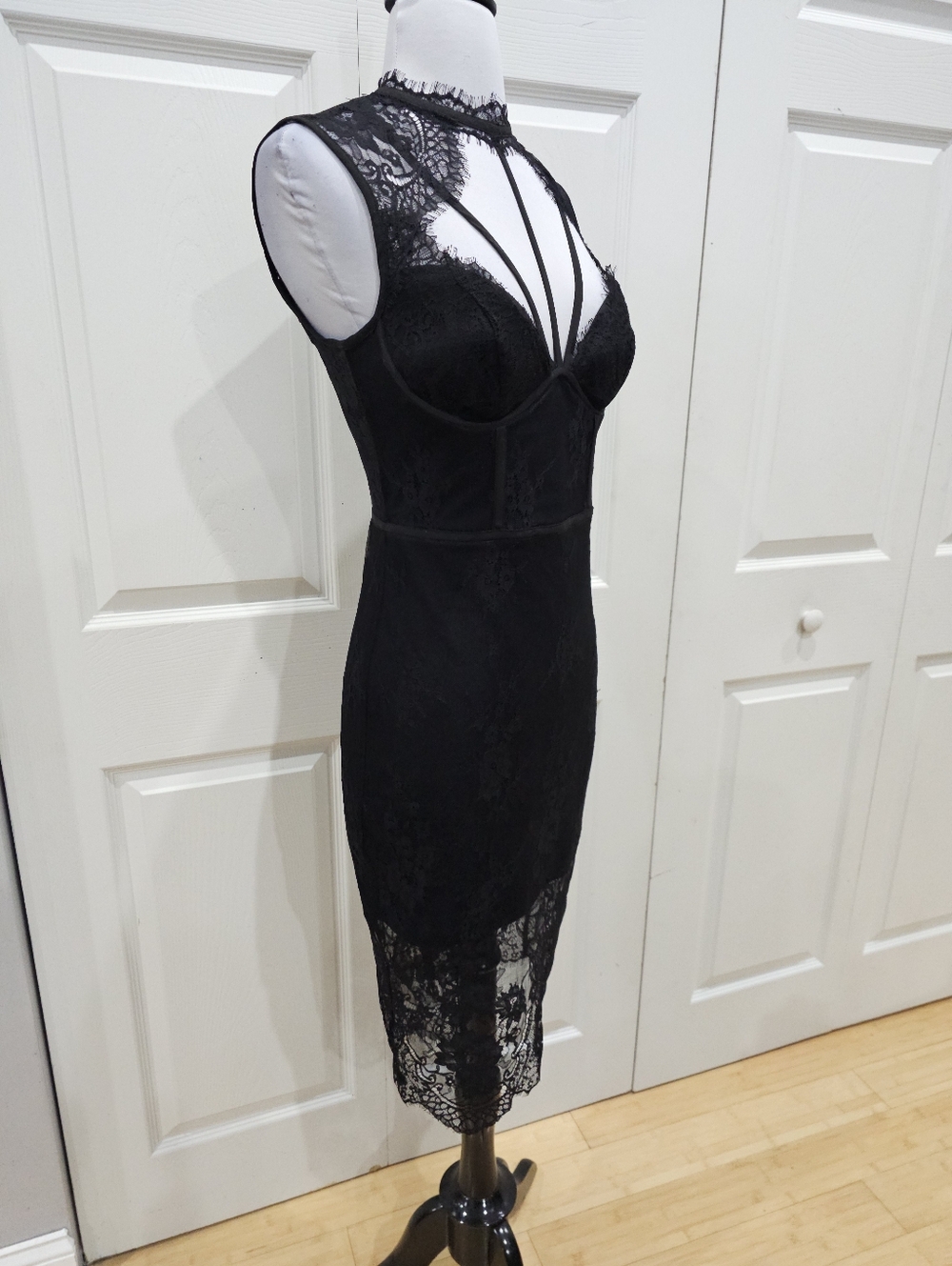 Vintage Y2K Goth Witchy Sexy Bebe Strappy Lace Corset Little Black Dress 00 XXS - Picture 6 of 16